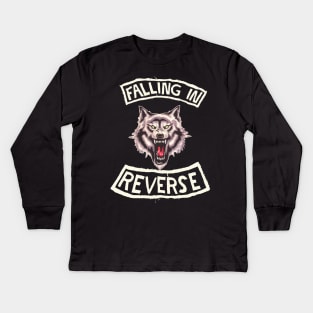wolf scare retro vintage falling in reverse tour text white black shirt gift fans logo text Kids Long Sleeve T-Shirt